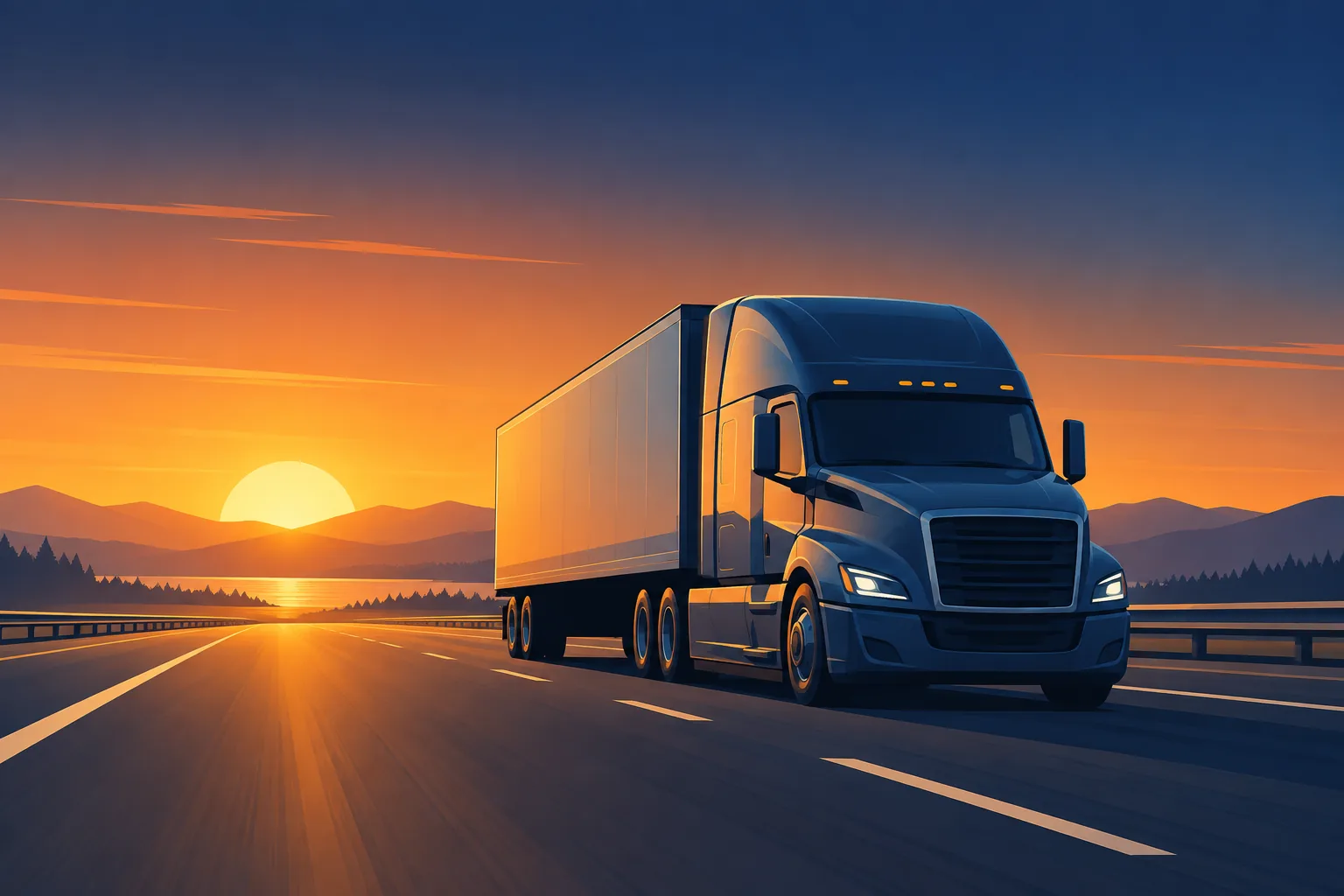Decorative illustration of an open highway and route-map motif representing nationwide CDL test preparation