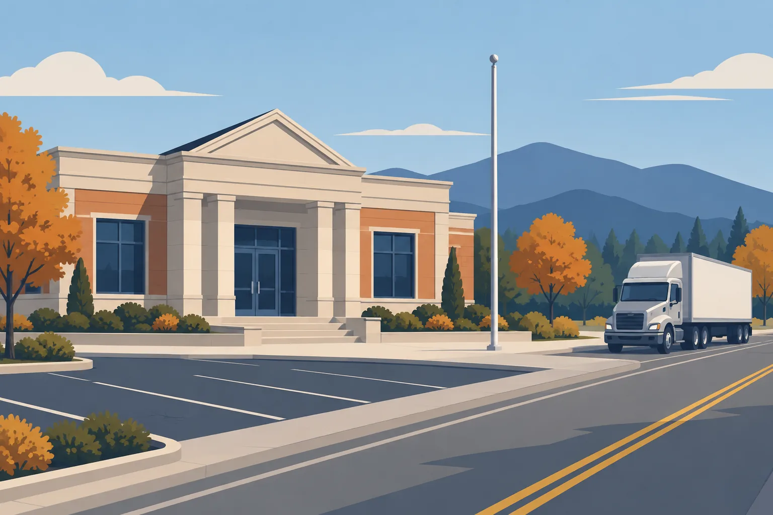 Decorative illustration of a highway and route-map motif representing state-by-state CDL preparation